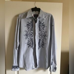 English Laundry Gray Shirt with Navy Pattern